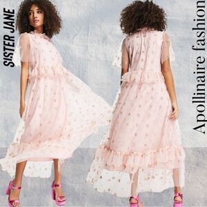 SISTER JANE SOUVENIR HEARTS MIDI DRESS IN VEILED ROSE PINK LARGE